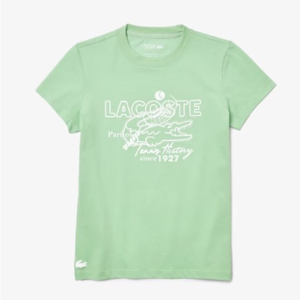 NWT Lacoste Women's SPORT Print Cotton T-Shirt (Fr40 / US8) Green